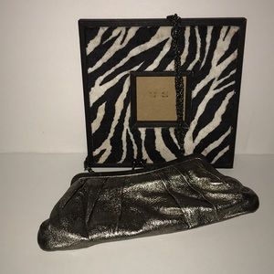 Talbots Silver Metallic Pebbled Leather Clutch